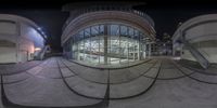 the fish eye view has been distorted to give it an image of a bus station