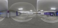 two 3d rendered photos of a circular hall with ceiling lights, an indoor gym and stairs