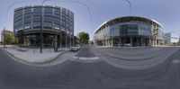 an image of a street in the middle of town taken from the street view from the side