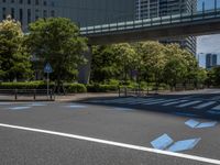 empty road with white lines on the streets of city area against cloudy blue sky on a sunny day