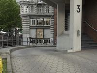 this is an image of a city with a clock on the building's door