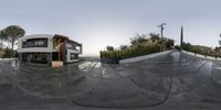 this image shows a view of a home in the park, from inside the pool area