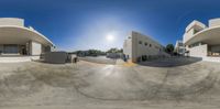 a fish eye lens view of a modern home in the suburbs of los angeles, california