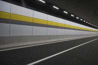 there is a yellow striped line in the middle of this road that leads to a tunnel