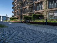 Modern Urban Road in Europe: Cobblestones and Cityscape