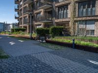 Modern Urban Road in Europe: Cobblestones and Cityscape