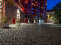 Modern Warehouses on Cobblestone Roads under Clear Skies