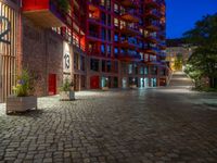 Modern Warehouses on Cobblestone Roads under Clear Skies