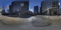 a 3d view of the street and buildings from the side of it's camera