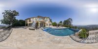 a circular fish eye lens picture of a home in the mountains near pasadena, california