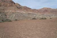 a person is standing near a rock in the desert wearing an orange jacket and blue jeans