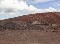 a large pile of dirt on top of a dirt covered field next to some trees