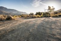 a dirt and grass road in the mountains area with trees and grass on the side of it