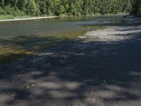 a person sitting on a rock in the middle of the water, reading a book next to a river