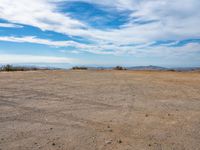 a field in the desert with no people around it and the blue sky above a tree