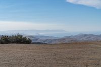 a person walking alone in the desert with trees on a hill top behind them, and mountains in the distance