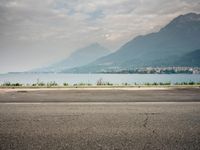 Mountain Road Overlooking Lake: Parking Lot in Italy