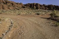 a desert area with sparse vegetation and rocks in the background and an out of focus mountain