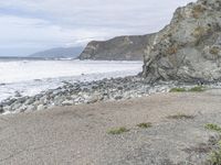 a man stands on the shore and looks out to sea with a small purple umbrella