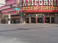 a very big sign that says california hotel and casino on it's front side