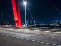 view of bridge with city skyline in background at night - like scene at dusk or on the night