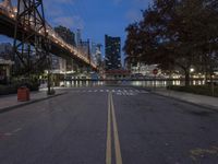 New York City Night Skyline with Bridge