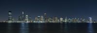 a long exposure shot of the city skyline of a very large metropolis at night from across the bay