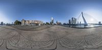 a city scene is depicted through the fish eye lens of this spherical photograph taken in the middle east corner of new york, ny