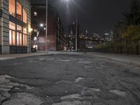 New York Cityscape: Night View of Asphalt Road