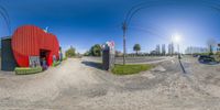 three fish - eye photographs of an apple store with various street signs displayed below it