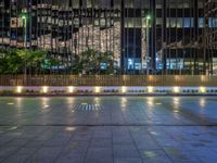 Night View of Berlin's Cityscape: Neon Lights and Plaza