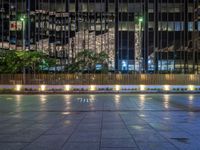 Night View of Berlin's Cityscape: Neon Lights and Plaza