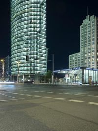 Night in Berlin: Street Lights and Office Buildings