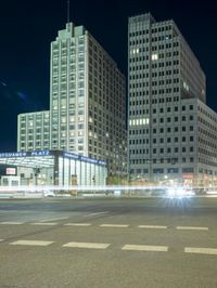 Night Berlin Street Lights and Office Buildings-002
