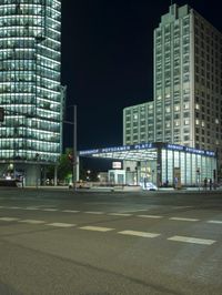 Night in Berlin: Street Lights and Office Buildings