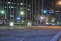 the city is lit up at night with street lights and no traffic signs on them