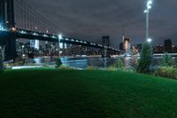 Night Cityscape of New York with Bridge and Underpass