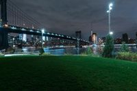 Night Cityscape of New York with Bridge and Underpass