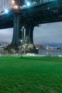 Night Cityscape of New York with Bridge and Underpass