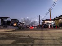 Night in Los Angeles: Street Lights Illuminate the Suburban Road