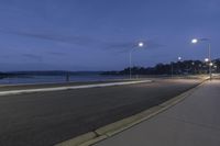 a long street with street lamps lining the width of it and some street lights on either side