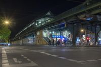 Night View of Berlin Cityscape with Bridge and Underpass