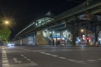 Night View of Berlin Cityscape with Bridge and Underpass