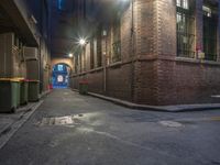 Night View of Brick Building with Street Lights