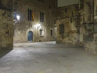 Night view of a classic architecture facade in Barcelona, Spain