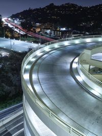 Night View of Los Angeles Cityscape and Highway