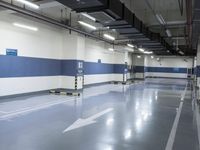 two large parking spaces with parking meters attached to them in a building at night,