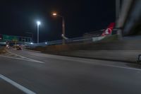 Night view of underpass and bridge in New York City