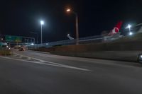 Night view of underpass and bridge in New York City