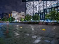 Night View of Wet Road in Berlin's Business District